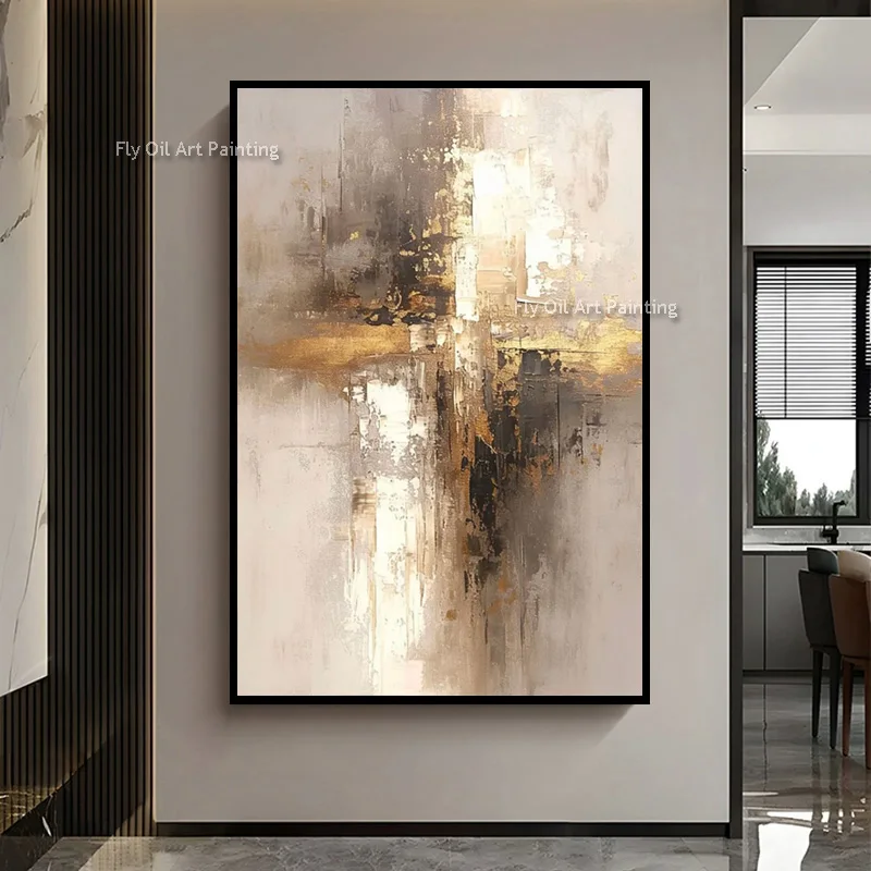 Brown Yellow Minimalism Sytle Oil Painting On Canvas New Popular Hand Drawn Grey Beige Abstract Home Wall Art Decor Item