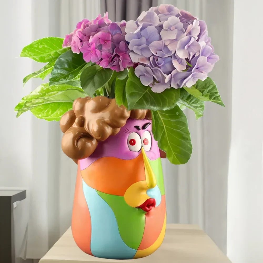 Home Decor Flower Vase Colorful Cartoon Curly Hair Girl Home Desktop Vase Garden Succulent Planter Ornament Resin Art Gift