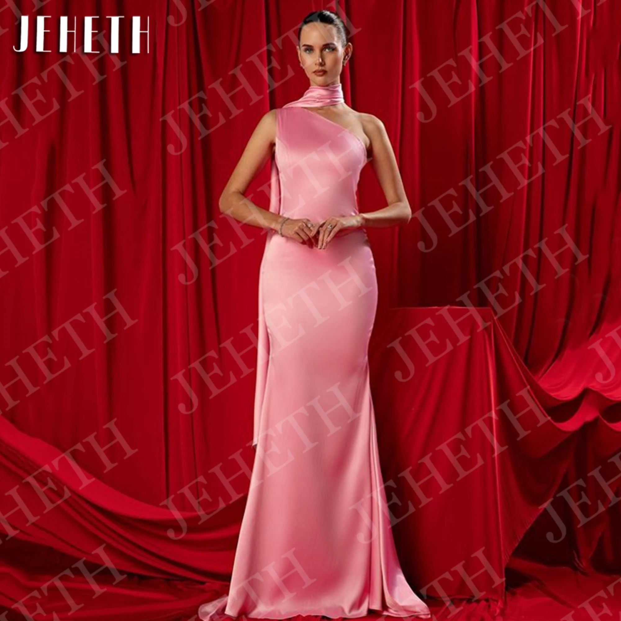 

JEHETH Mermaid Formal Evening Dresses Women for Party 2025 Pink Modern One Shoulder Bespoke Occasion Dresses Customized Satin