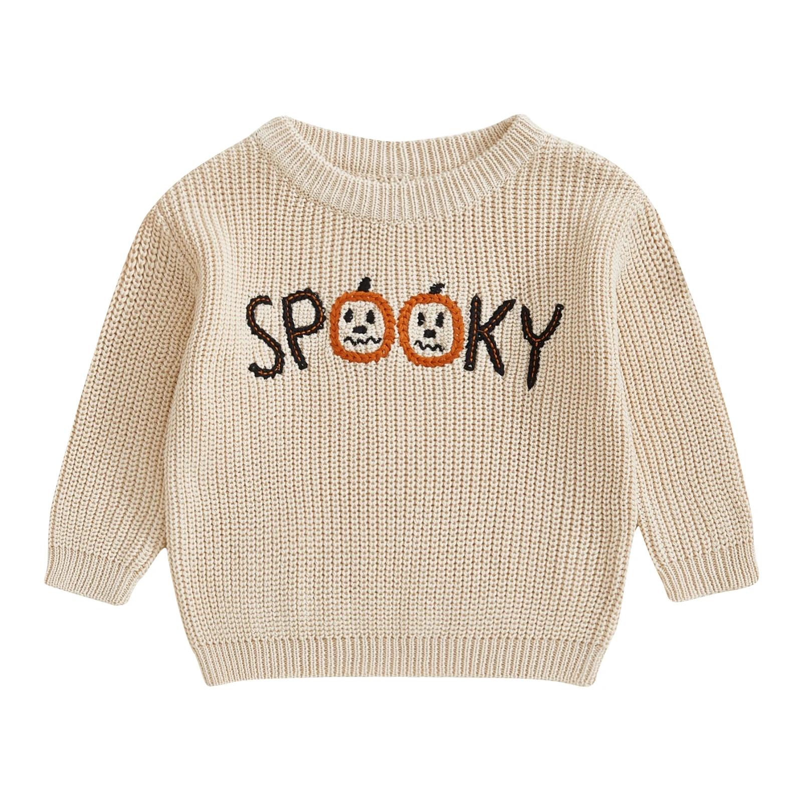 

Toddler Girls Boys Sweater Halloween Clothes Letter Embroidery Crew Neck Long Sleeve Kids Pullovers Fall Tops