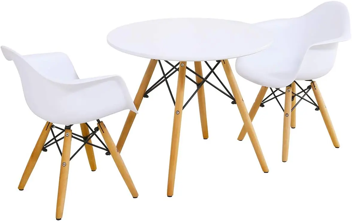 Kids Table and 2 Chair Set, Mid-Century Modern Style Table Set, Round Table with Armchairs for Toddler Children, Kids Di