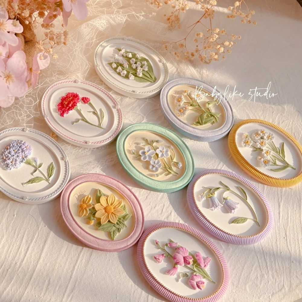 Aromatherapy Plaster White Blank Model DIY Painting Sculpture Flower Cards Lily Valley Rose Tulip Desktop Ornament 10x7.5cm