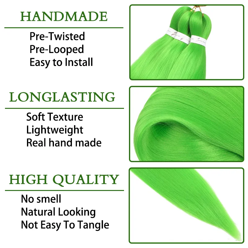 Capelli intrecciati verdi prestirati 26 pollici 3 confezioni di capelli intrecciati per trecce, impostazione estensioni dei capelli intrecciati sintetici (26 pollici)