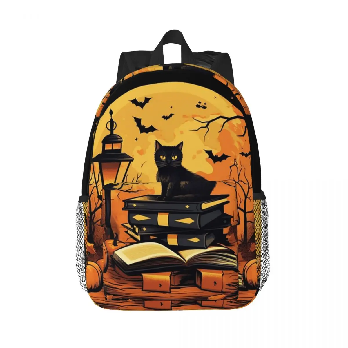 

Black Cat A Spooktacular Night Of Books And Bats Backpack Daypack Boys Girls BookBag Shoulder Bags for Men Women Kids School Bag