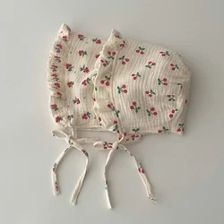Korean Print Baby Sun Hat Cute Flower Cherry Infant Girls Princess Cap Spring Autumn Cotton Newborn Ear Protection Caps Bonnet