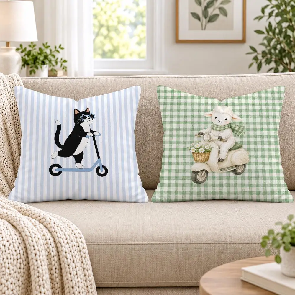 Fun Animals Driving Cars Cushion Cover Short Plush Double-Sided Printing Sofa Bedroom Pillow Case Aesthetic Home Decor