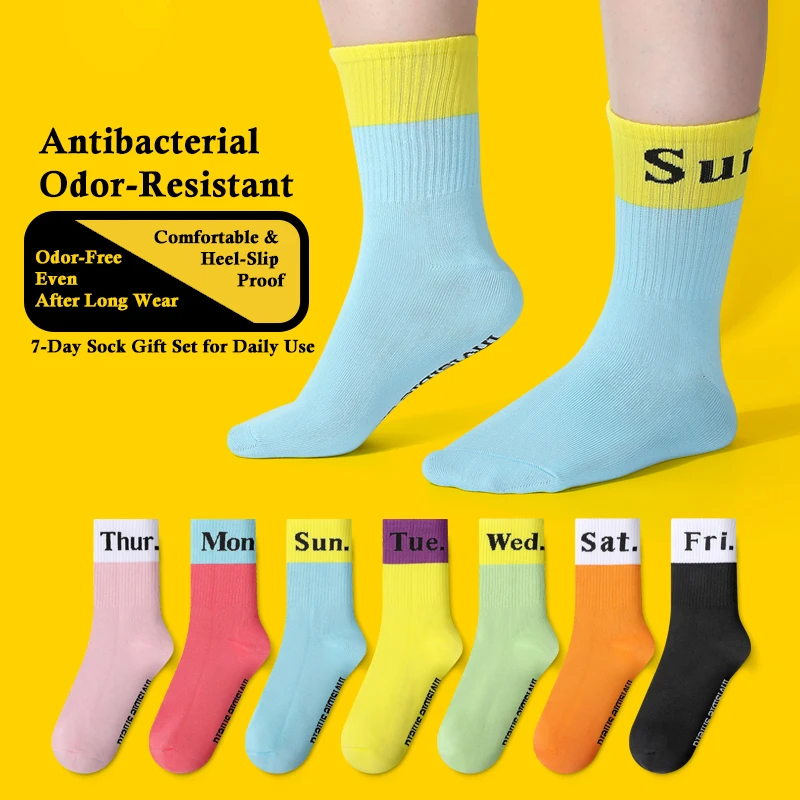 

Spring And Summer Color Matching Socks Women's Double Luokou Cotton Candy Color Sports And Leisure Daily Week Socks Ins Trend