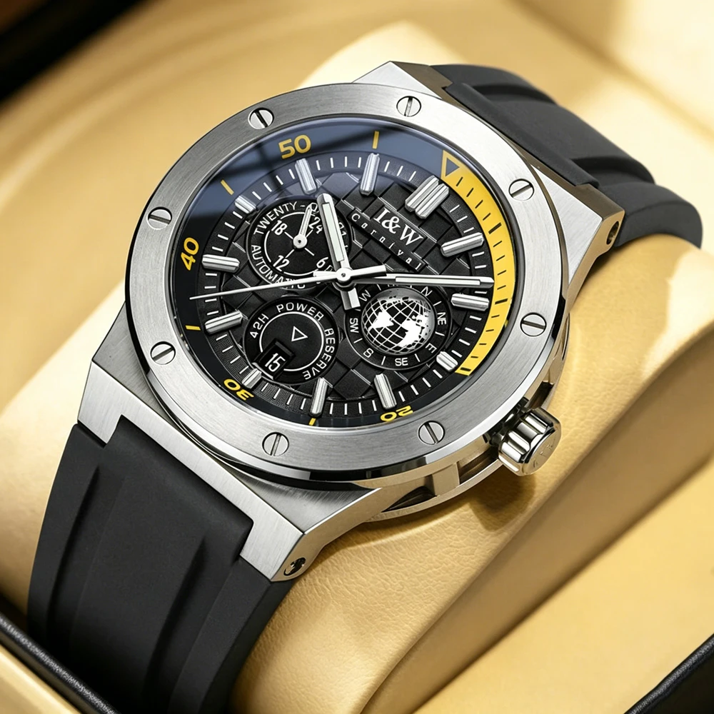 Carnival Brand IW High-End Series Luxury Imported Movement Mechanical Watch Men Sport Rubber Strap 50m Waterproof Fashion Watch