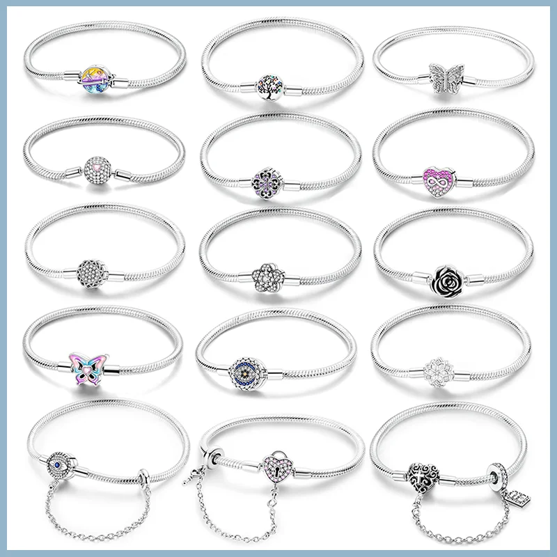 

Новый модный браслет из стерлингового серебра 925 пробы 17-20 см «Древо жизни» с бабочкой и цветком любви, подходит для DIY, подвески, ювелирные изделия на день рождения, праздник, подарок