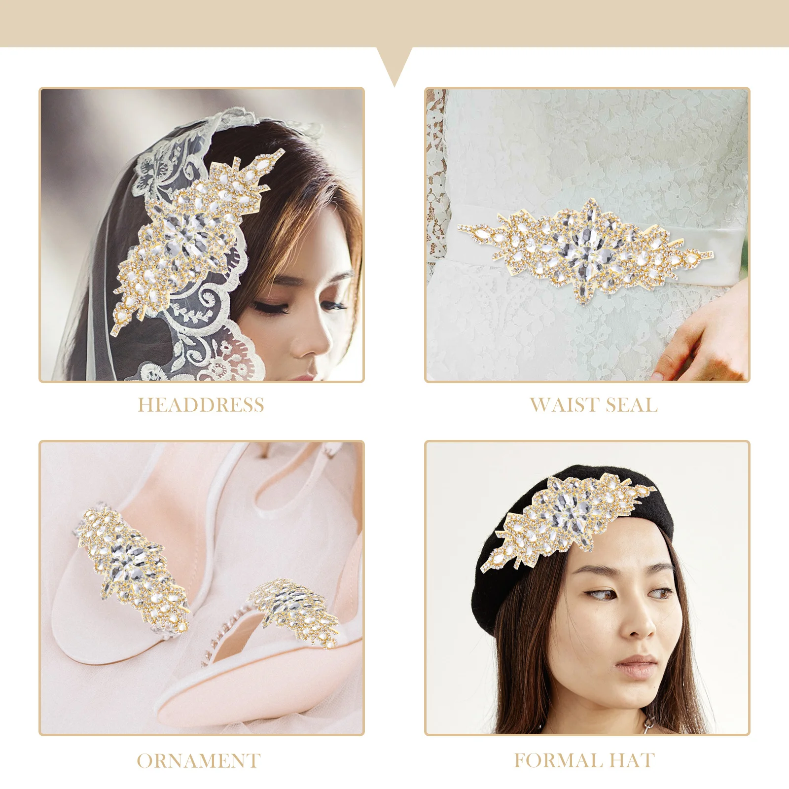 Wedding Rhinestone Applique Decor Bridal Accessory Shiny Sash Patch Premium Material Long Lasting Rhinestone Applique