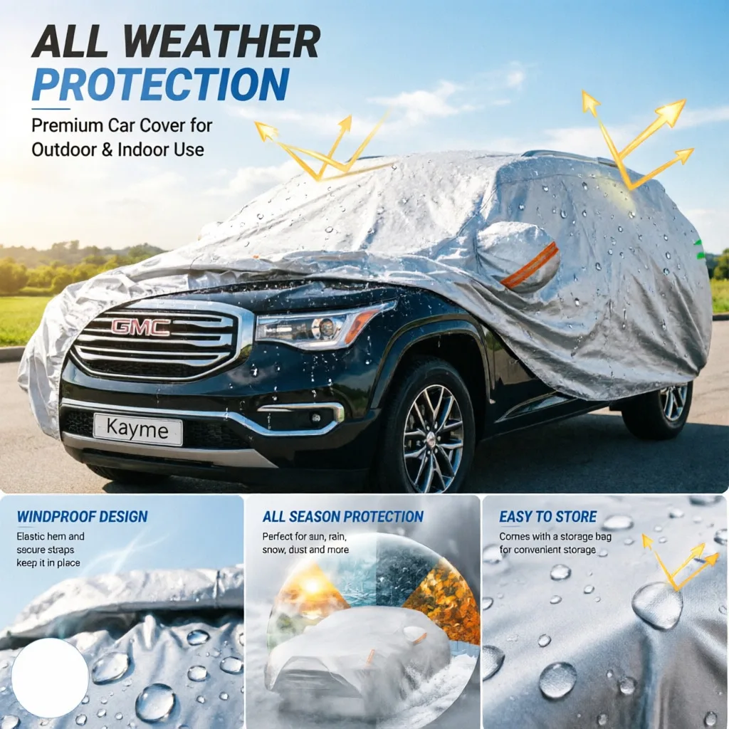 

Kayme Premium All Weather Car Cover Fit GMC SUV Outdoor Indoor Wind Waterproof UV Snow Dust Proof Fit for 201 x 78 x 70 inches