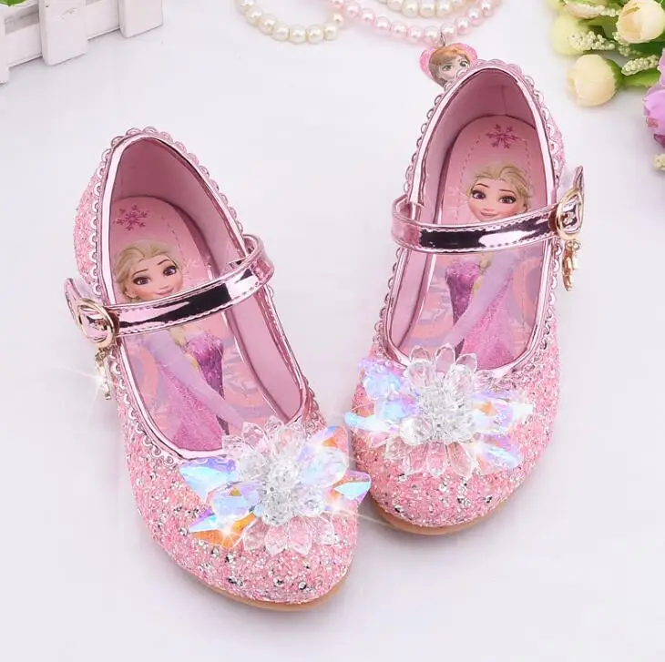 Disney Elsa Shoes For Girls Cartoon Leather Children Shoes Frozen Princess Kids Shoes Girl Sandals Dress Snow Queen Sandal