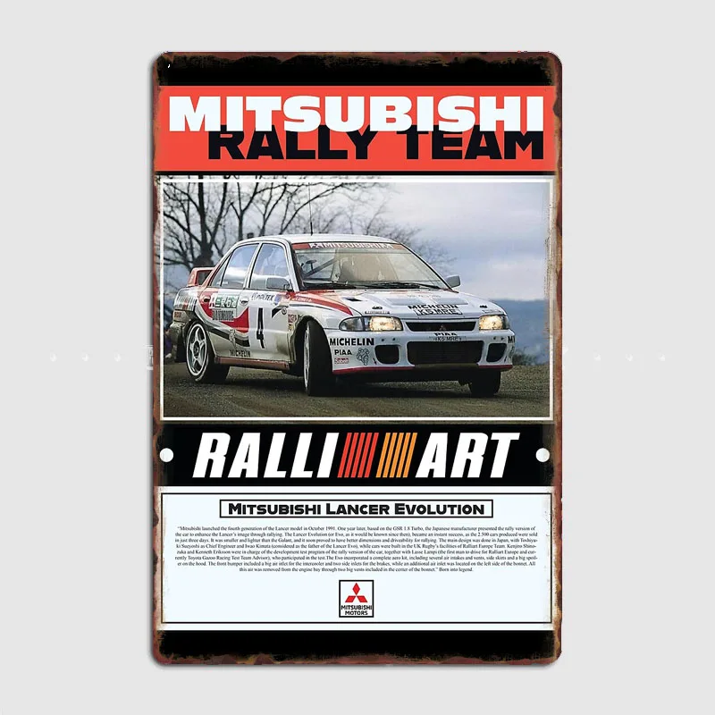 Lancer Evolution RALLY TEAM Car Classic Car Retro Metal Poster Sign Garage Club Custom Wall Decor Tin Room Decor Home Decor