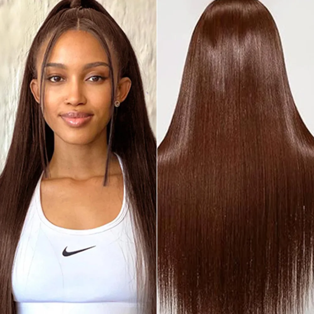 

Прямой парик из натуральных волос цвета шоколадно-коричневый, 30-40 дюймов, с прозрачным HD-кружевом 13x4/13x6, предварительно выщипанный, для женщин