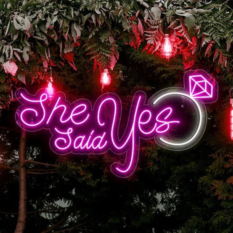 Imagem -02 - Ela Disse Sim Neon Sign Custom Led Light Carta de Neon Luz Noturna Casamento Casamento Proposta Decoração de Parede