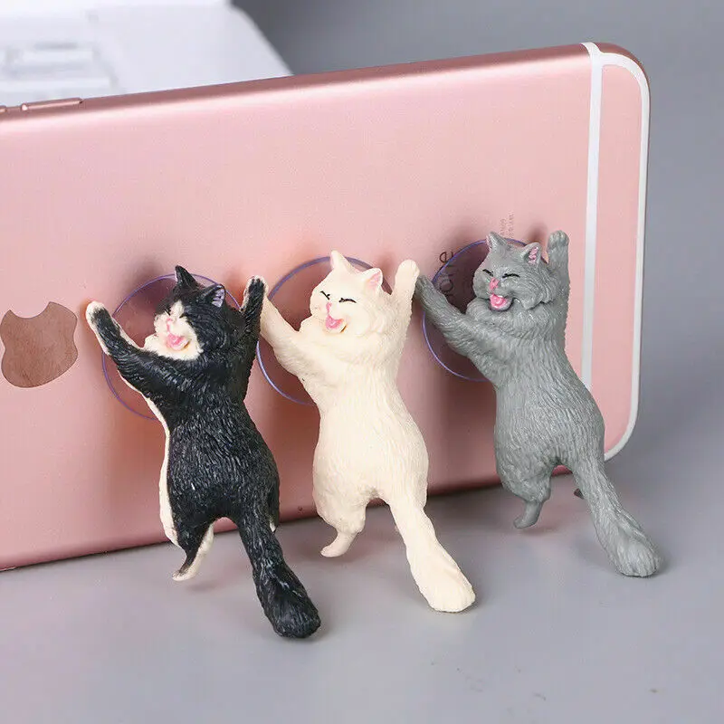 1pc Cute Cat Phone Holder Tablets Desk Sucker Support Resin Mobile Phone Stand Holder Sucker Design Animal Holder For Smartphone