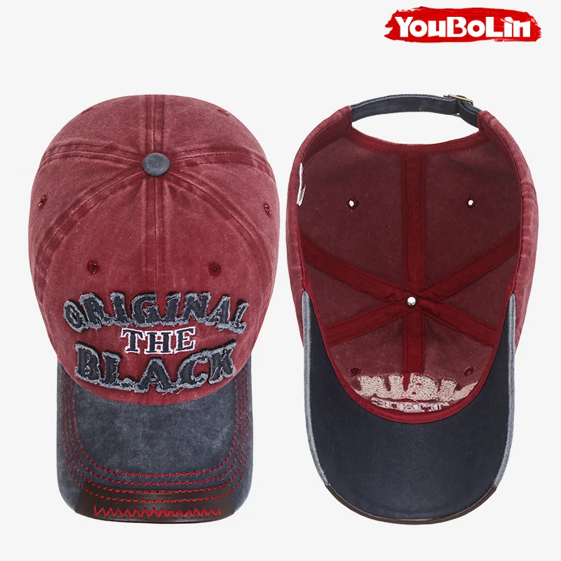 Baumwollbeschichtete Gewaschene Baseballkappe mit Gesticktem 'BLACK' Schriftzug und Aufnähern – Detail 9