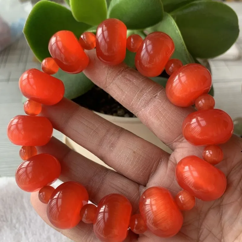 Ice fruit green opal abacus bead safety buckle bracelet, red jade bracelet.