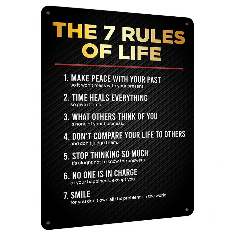 The 7 Rules of Life Inspirational Metal Wall Art Home Office Decor Modern Minimalist Hanging Painting