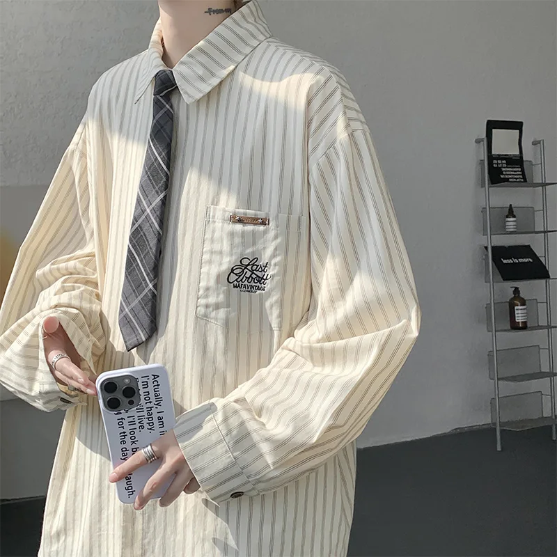 M-XXXXXL Single Breasted Striped Shirt with Chest Pocket Plus Size Long Sleeve Collared Blouse Men's Breathable Casual Office