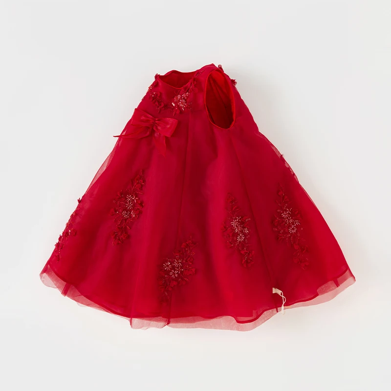 Dave Bella Summmer Baby Girls Dress Red Bow Lace Princess Dress Elegant Party Wedding Birthday Dresses Kid Clothes DB2240988