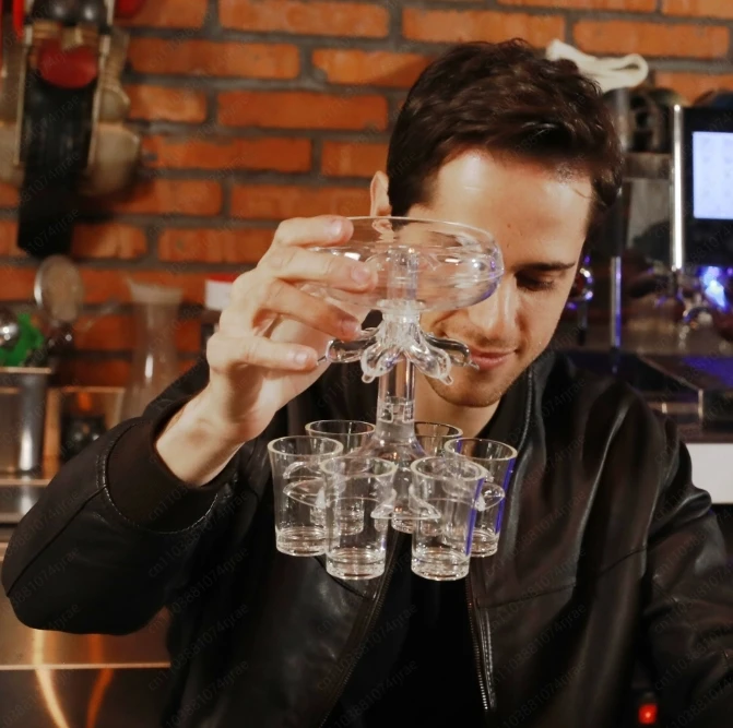 Drink Dispenser with 6 Shot Glasses Clear Acrylic Shot Glass Dispenser Set for Wine Beverage Whisky for Party Holiday Home Use