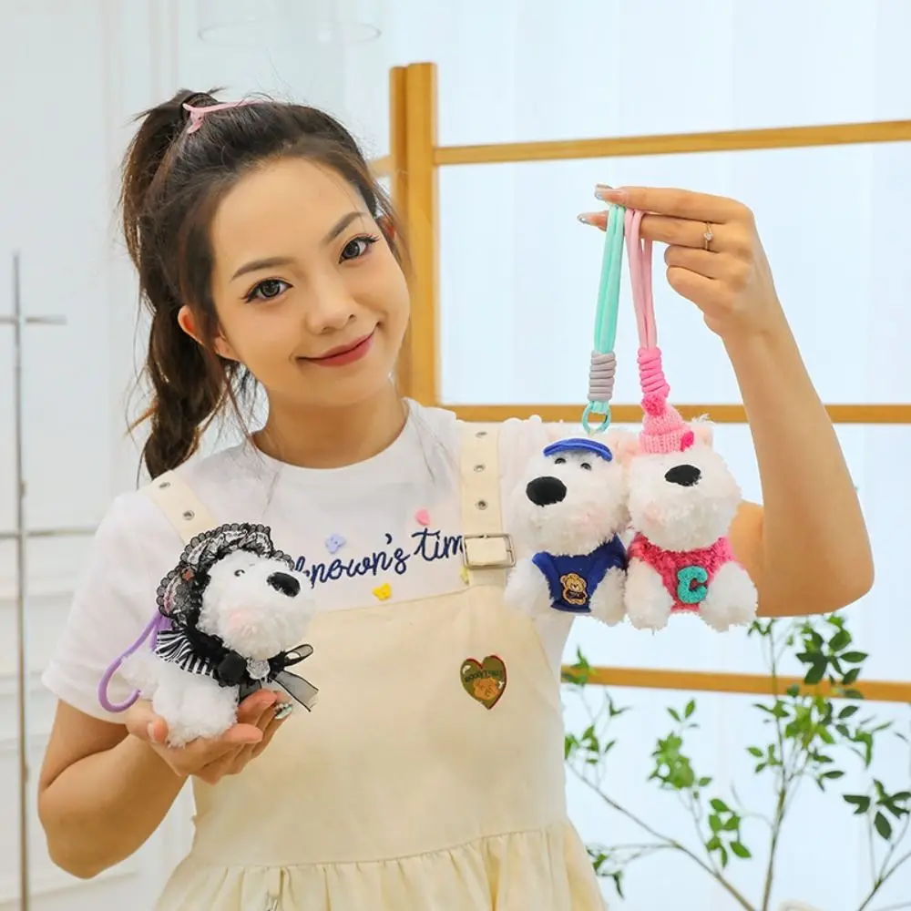 Recheado west highland saco pingente dos desenhos animados animal anti-perdido pelúcia filhote de cachorro boneca chaveiro bonito carro de pelúcia pendurado pingente