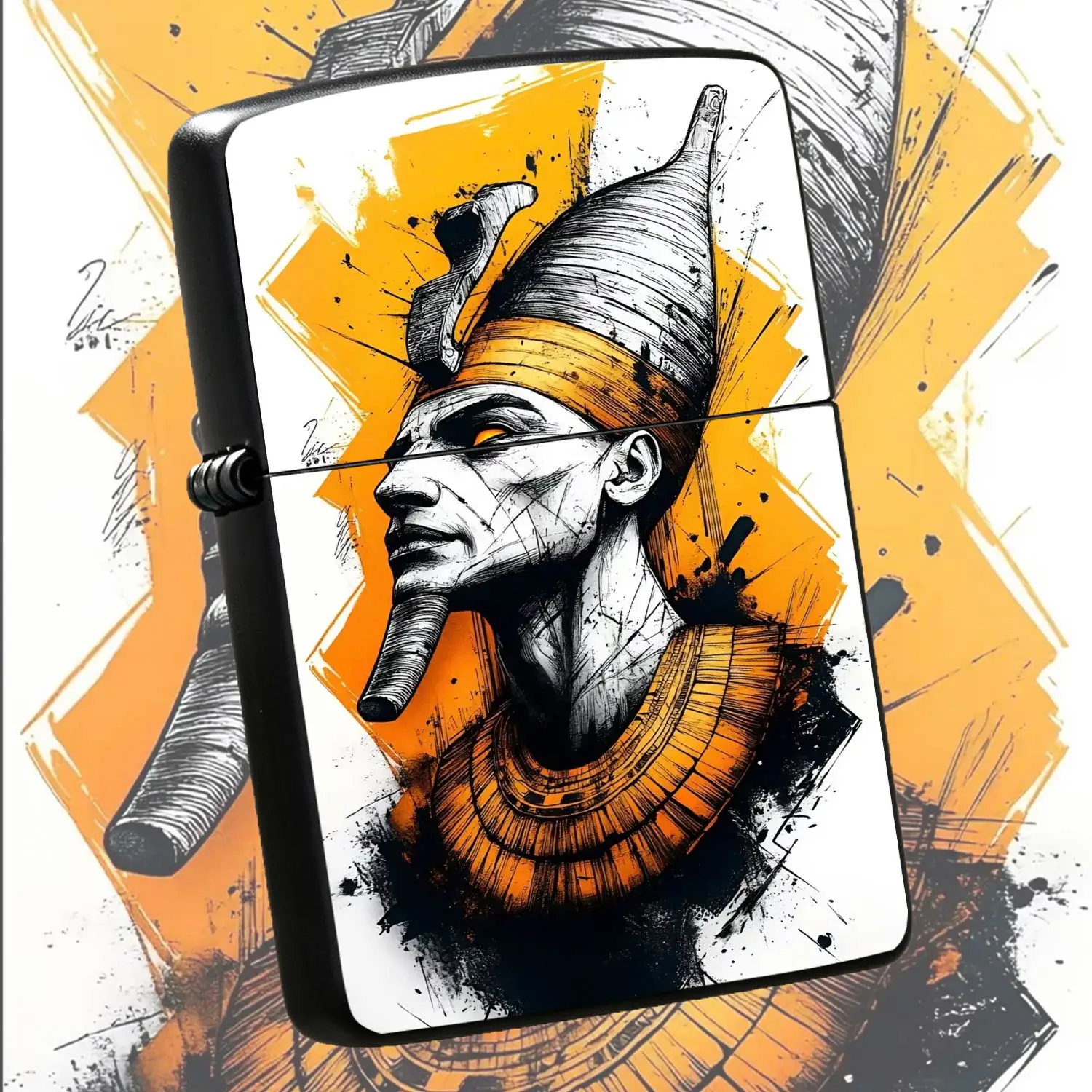 Vintage Egyptian Pharaoh Art Lighter Stylish Sketch Graffiti Pattern Portable Igniter For Camping Travel Daily Use Unique Cultural Themed Practical Accessory For Home Outdoor Gathering Festival Gift Choice A Humorous And Interesting Lighter