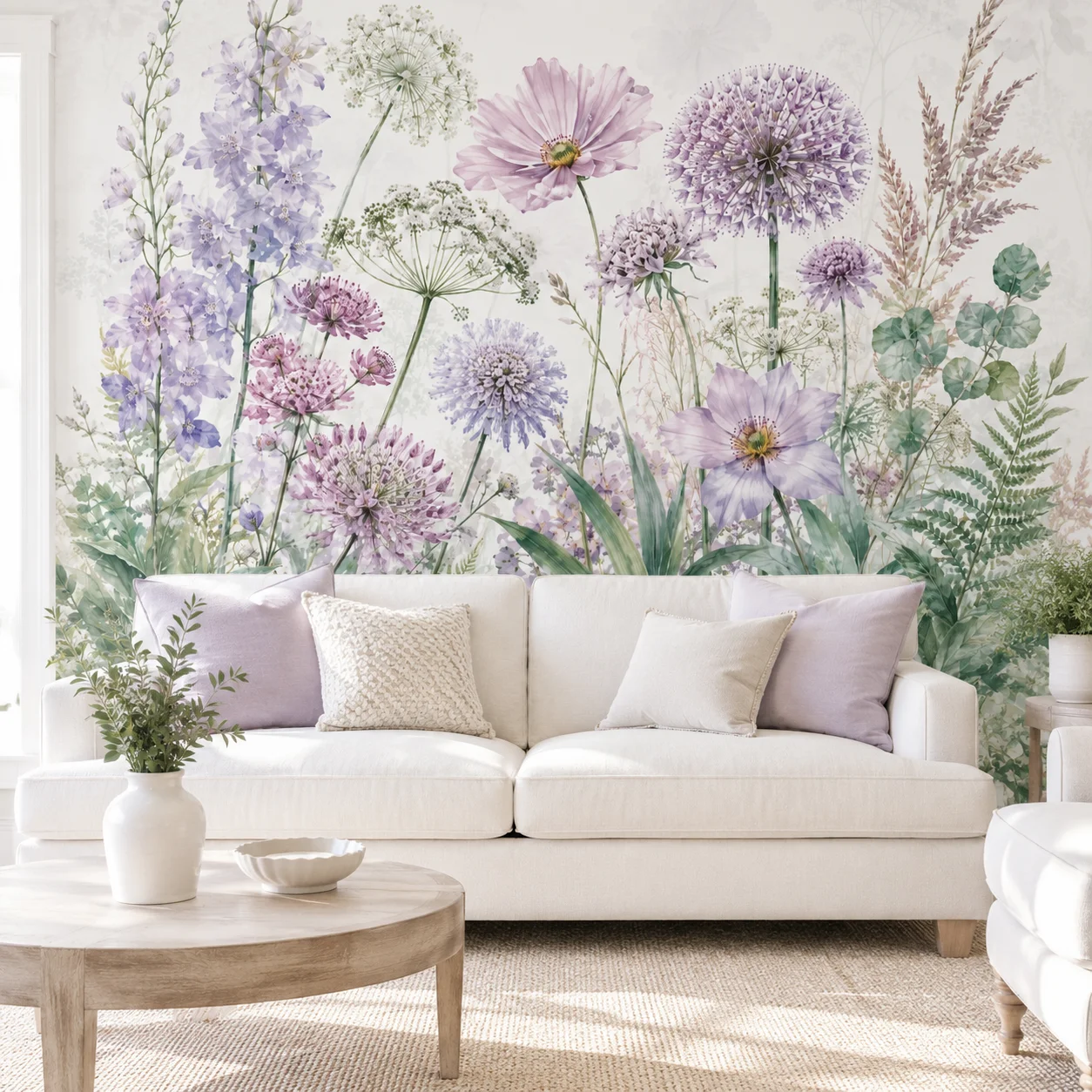 Custom Purple Wildflower Wallpaper Mural Botanical Floral Living Room Bedroom Decor Non Self Adhesive Wall Covering Art for Home