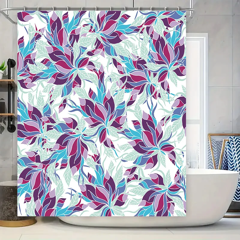 

Современный комплект занавесок для душа с цветочным принтом: водостойкая ткань для домашнего декора синего фиолетового цвета