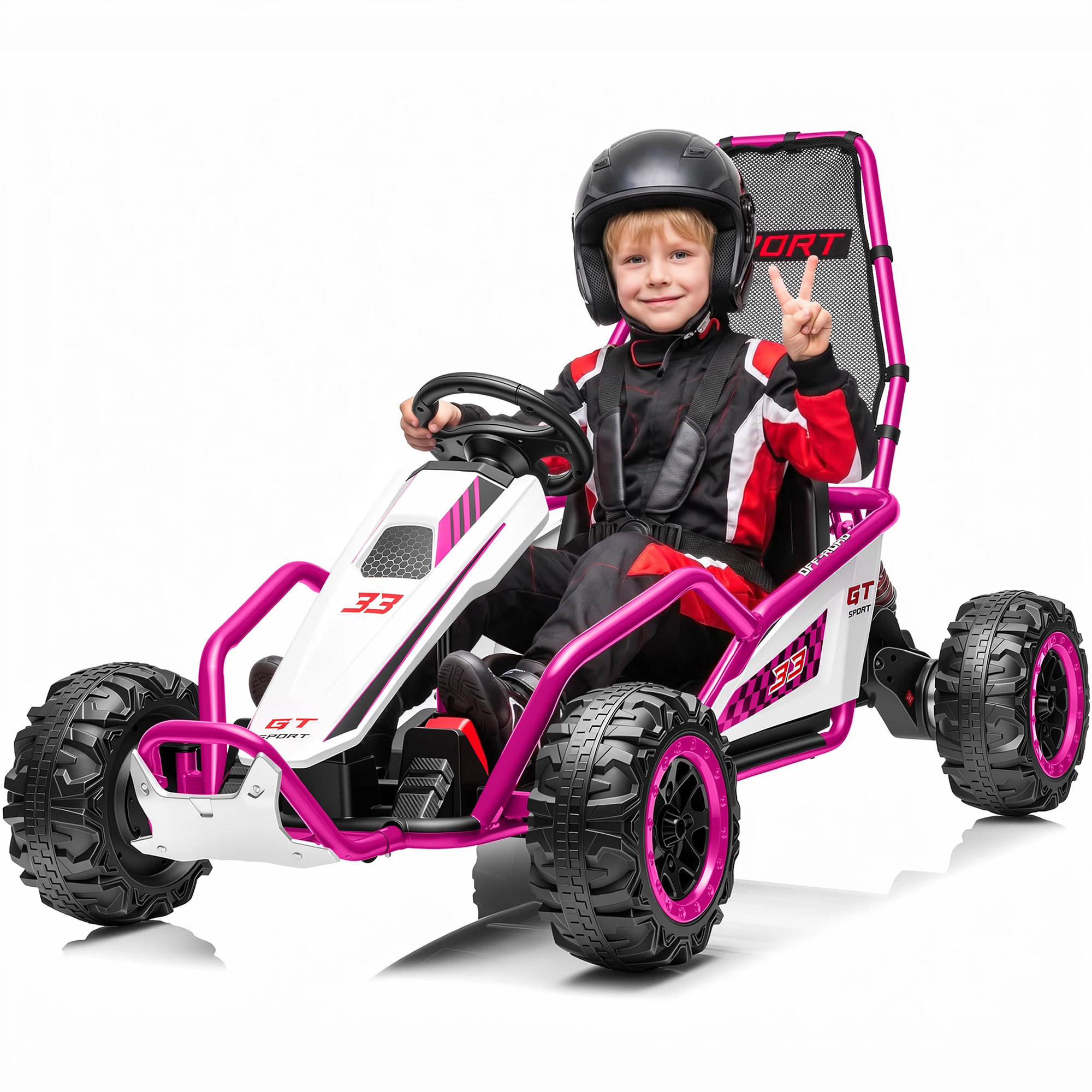 24V Kids Electric Go Kart Off-Road Ride On Car with Shock Absorber, 5-Point Safety Harness, Bluetooth Music, 2 Speed Battery Powered Racing Kart for Kids