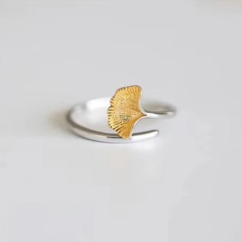925 Sterling Silver Ginkgo biloba flowers Open Rings For Women Hypoallergenic Fashion Girl Sterling-silver-jewelry