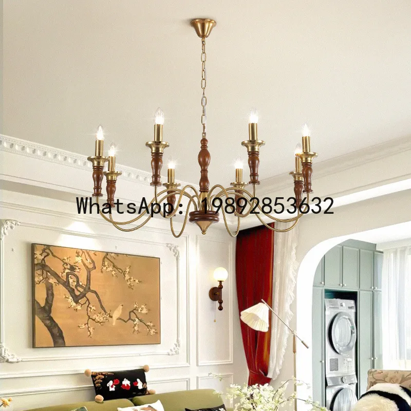 DD retro solid wood candle light master medieval living room high-end chandelier simple master