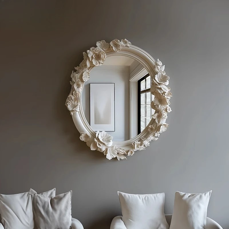 

decorative mirror living room porch background wall art wall hanging mirror cream wind carved bathroom mirror round makeu