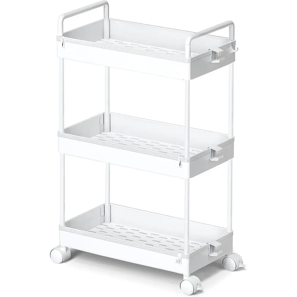 

3 Tier Slim Rolling Storage Cart with Wheels Plastic Utility Cart Organizer or Snack Crat Art Postpartum Baby Diaper Nail Makeup