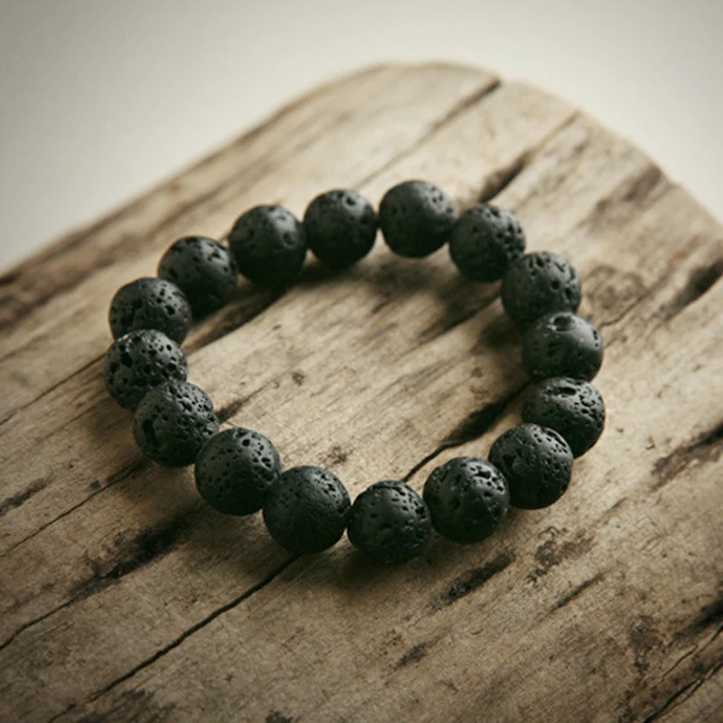 official-website tiki 12MM 15Beads Black Natural Volcano Stone Prayer Beads Bracelet Femme Jewelry For Women