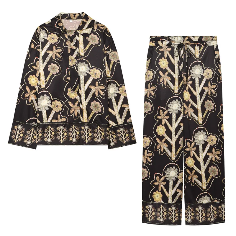 

Dave&Di 2026 New Summer Minimalist Floral Printed Shirt And Pants Set Woman Clothes Pant Sets New Two Piece Set
