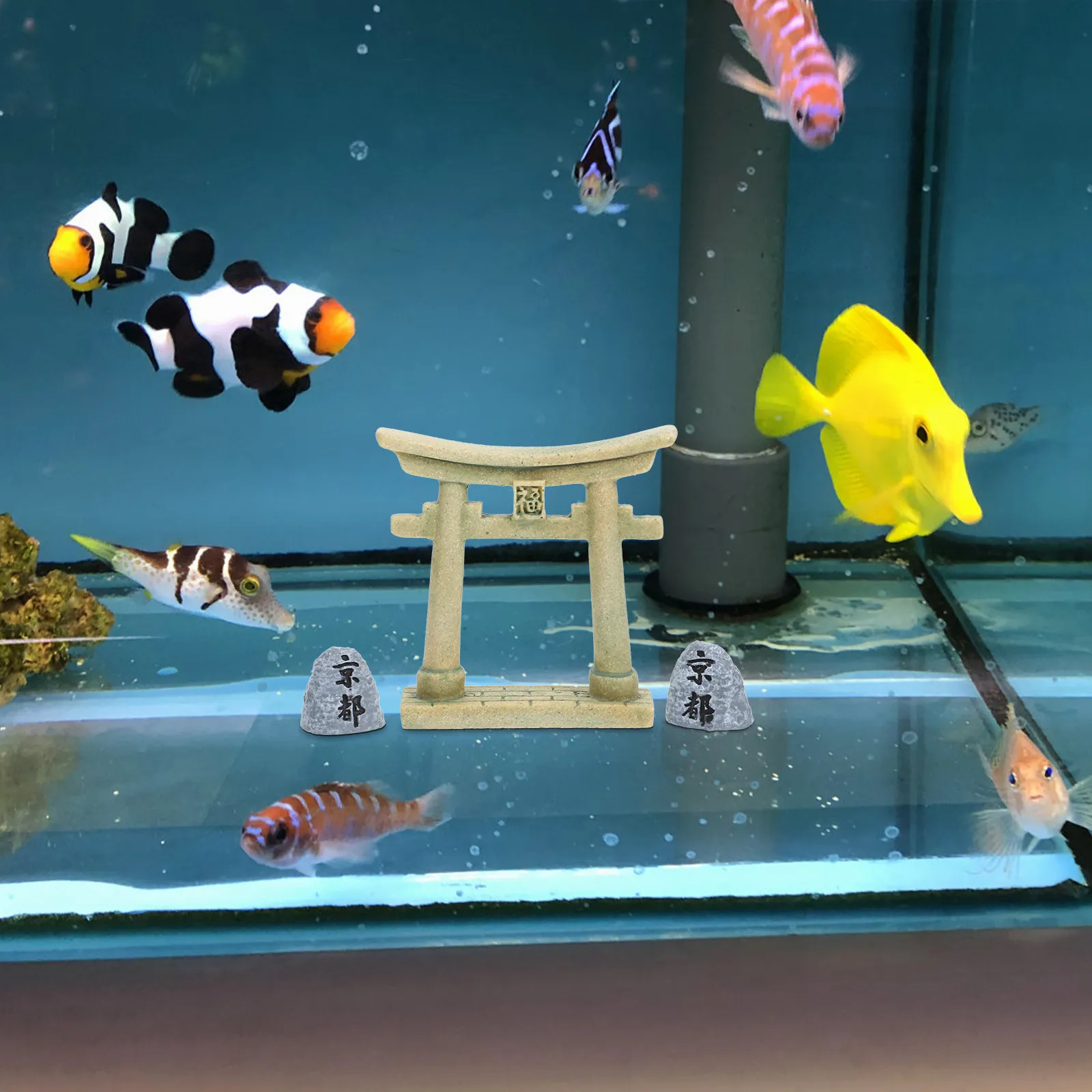 1Set Fish Tank Torii Gate Resin Decoration Miniature Mini Japanese Torii Gate Aquarium Landscape Prop Simulation Ornament Micro