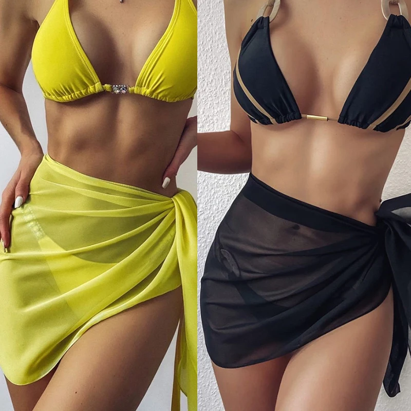 Costumi da bagno donna in Chiffon Coverups Bikini da spiaggia Sexy Wrap Coverups trasparenti sciarpa avvolgente Kaftan Sarong costume da bagno Cover Up Dress