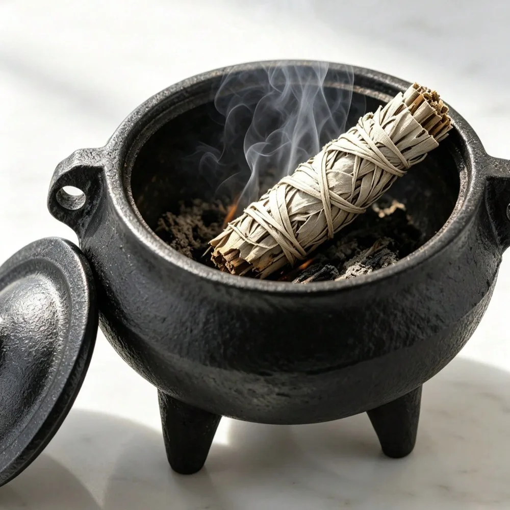 Cast Iron Covered Incense Burner Yoga Meditation Purification Incense Burner Desktop Decorative Accessories Incense Holder