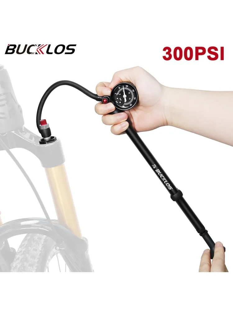 AliExpress BUCKLOS Bicycle Pump 300psi Air Fork Rear Shock Inflator High-pressure Portable Manual Air Pump with Gauge MTB Road Bike Tool