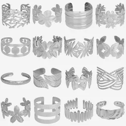 1pc Brief New No Fading Silver Color Metal Bangle Water Ripple Geometric Hollowing Out Butterfly Flower Gentle Women Bangles