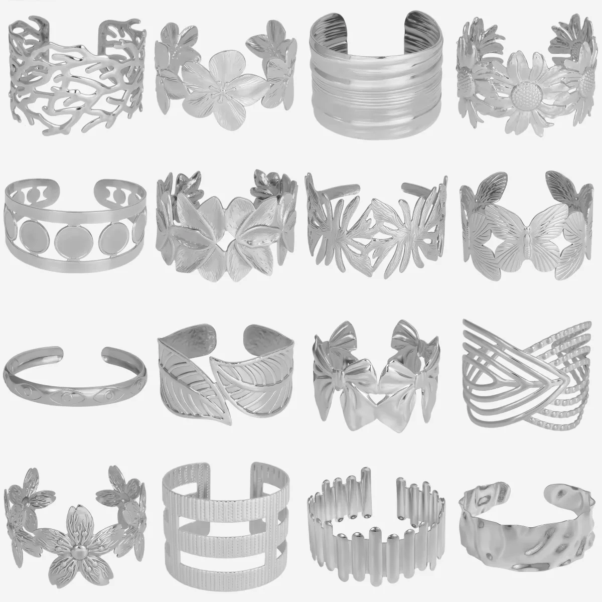 1pc Brief New No Fading Silver Color Metal Bangle Water Ripple Geometric Hollowing Out Butterfly Flower Gentle Women Bangles