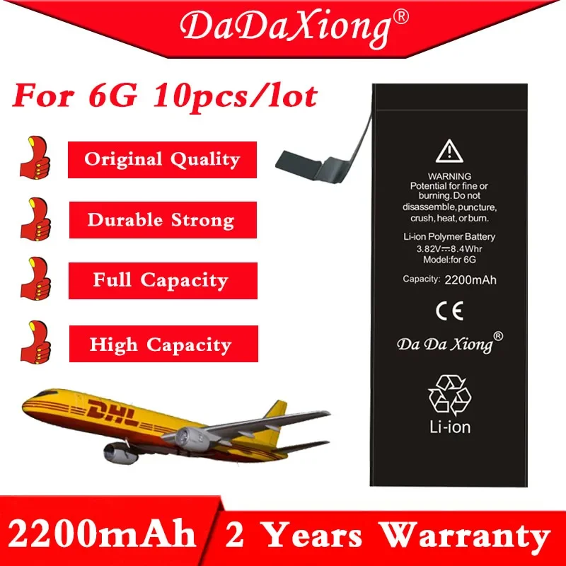 10pcs/Lot DaDaXiong Factory Battery For IPhone 6 6G 2200mAh Cycle Repair Genuine Reprinted In 2024 High Capacity