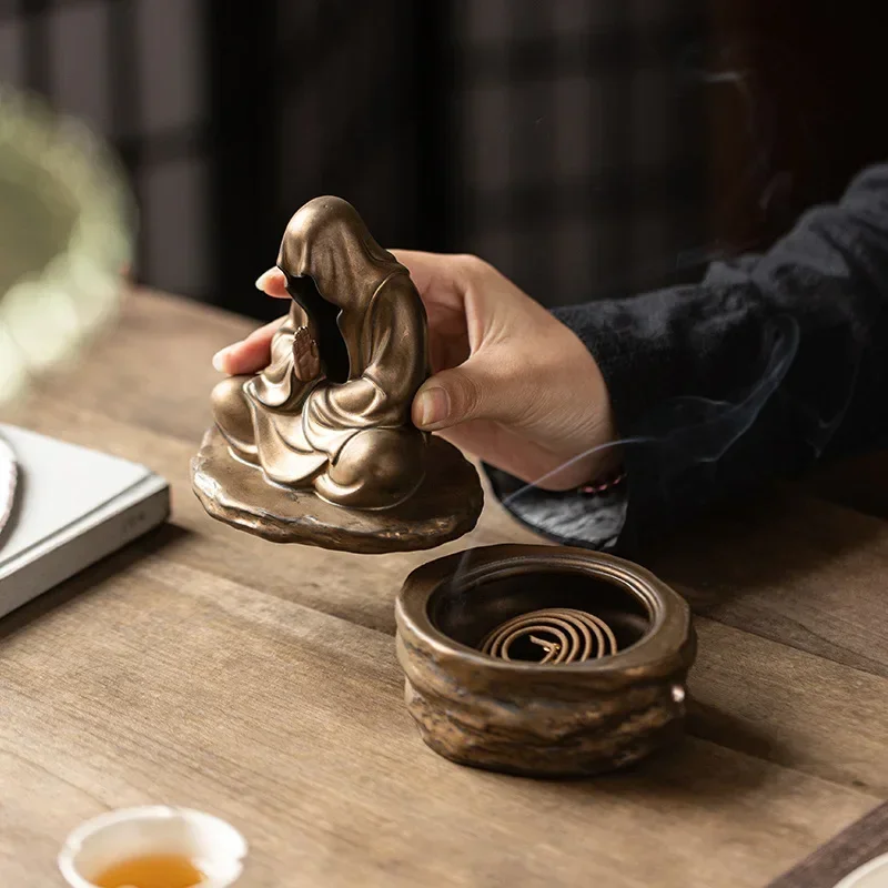 Incense Burner Formless Buddha Meditation Ceramic Monk Home Incense Holder Vaper Tearoom Yoga Room Censer Zen Bedroom Decoration