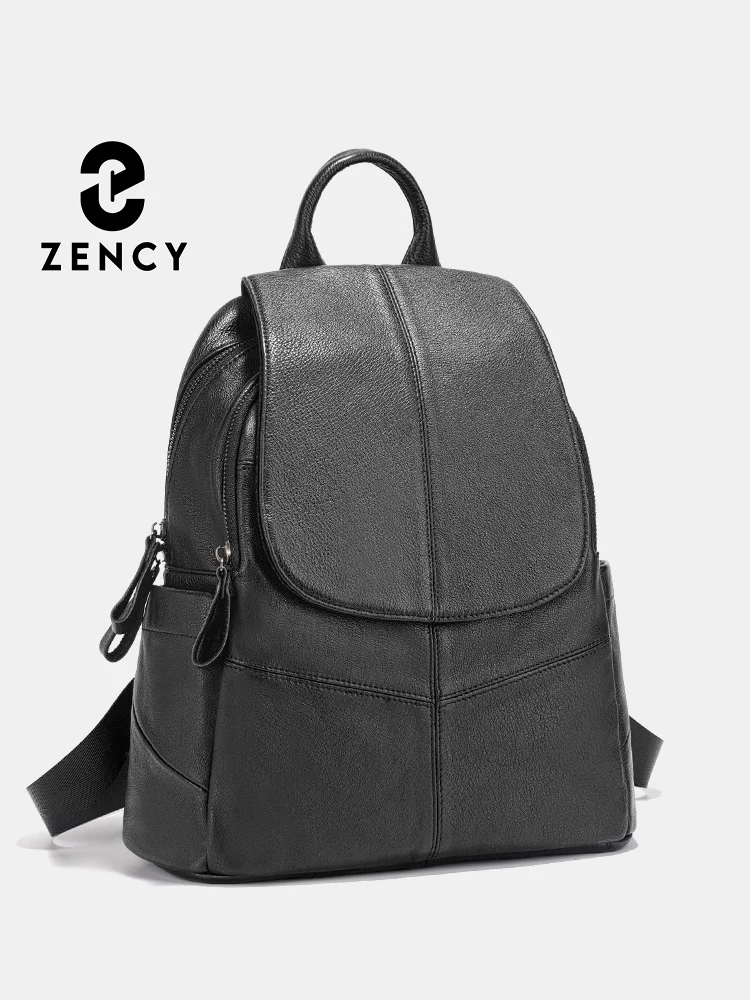 

Zency 100% Genuine Leather Backpack For Women's High Quality Black Knapsack Commuter Travel School Satchel Female Shopper Bags