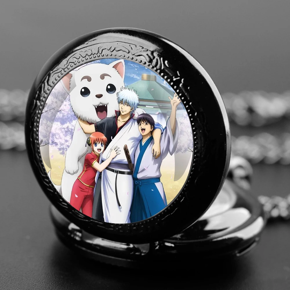 Anime Gintama Design cupola di vetro moda numeri arabi orologio da tasca al quarzo collana ciondolo orologio catena uomo donna regali per bambini