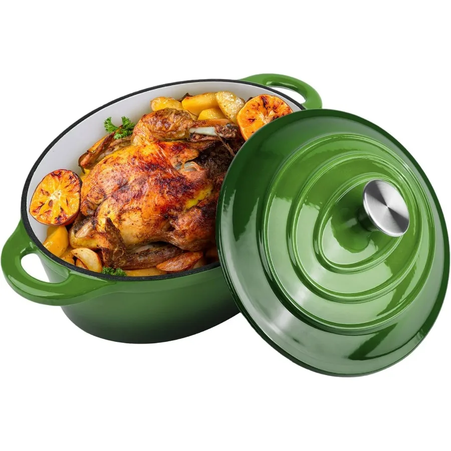 

5,5 литровая овальная эмалированная чугунная голландская духовка с крышкой, безопасная для духовки до 550 F, можно мыть в посудомоечной машине, прочная голландская духовка, посуда