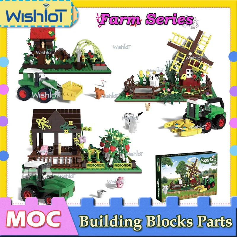 سلسلة المزرعة الإبداعية الحيوانات منزل الأراضي الزراعية نموذج الطوب مجموعة طاحونة المزرعة تجميع اللبنات الصغيرة لتقوم بها بنفسك لعب هدايا الاطفال #1
