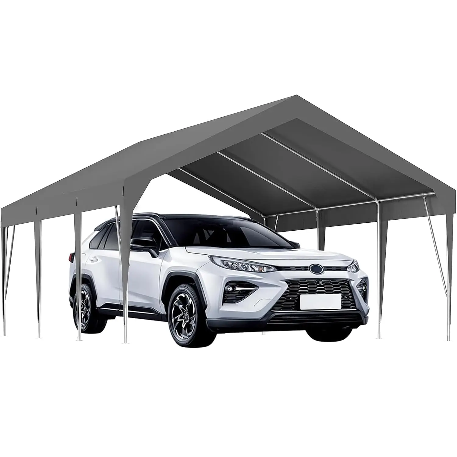 12x20 FT Heavy Duty Carport with Metal Frame, Portable Canopy with Adjustable Height 9.3-10 FT, Waterproof Customized
